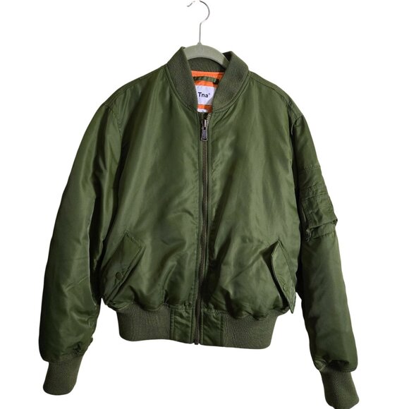 Aritzia TNA Brea Bomber Olive Green Full Zip Pockets Oversized Insulated Size XS - Picture 2 of 12